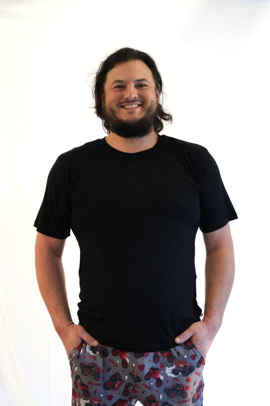 Black Adult Men’s Short Sleeve Pajama Shirt (Hearts and Havoc) - Ever Colter Co