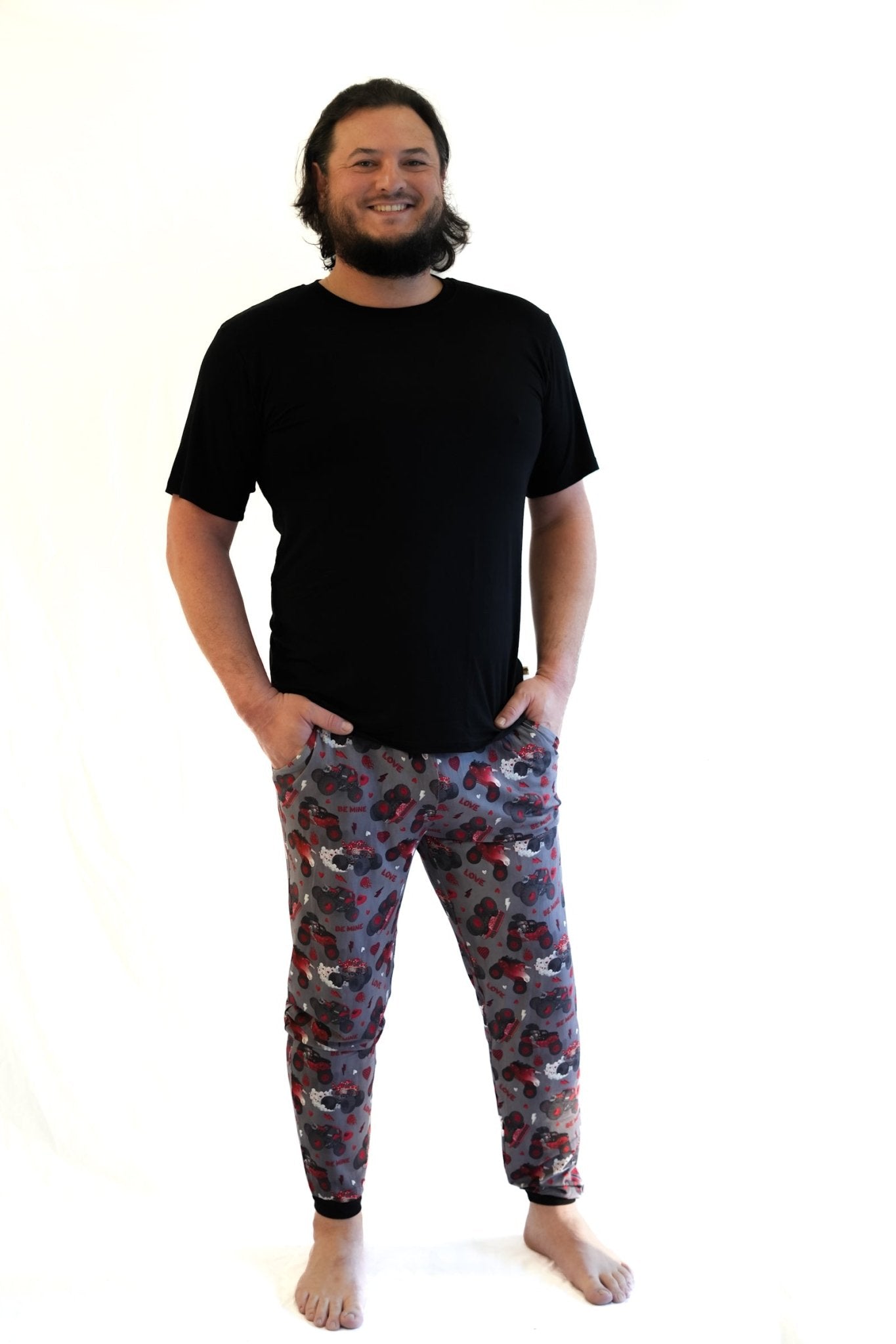 Black Adult Men’s Short Sleeve Pajama Shirt (Hearts and Havoc) - Ever Colter Co
