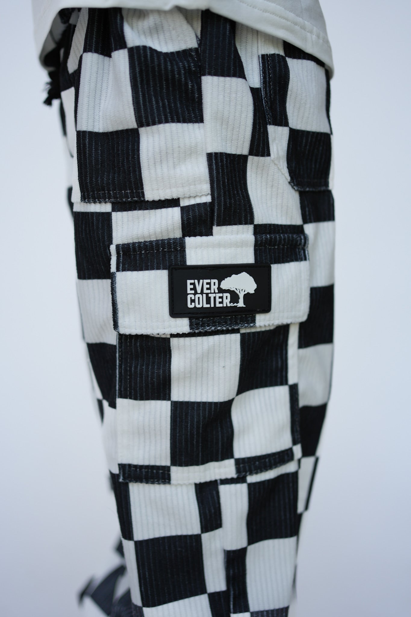 Black and White Checkered Corduroy Cargo Pants (Ready, Check, Glow) - Ever Colter Co