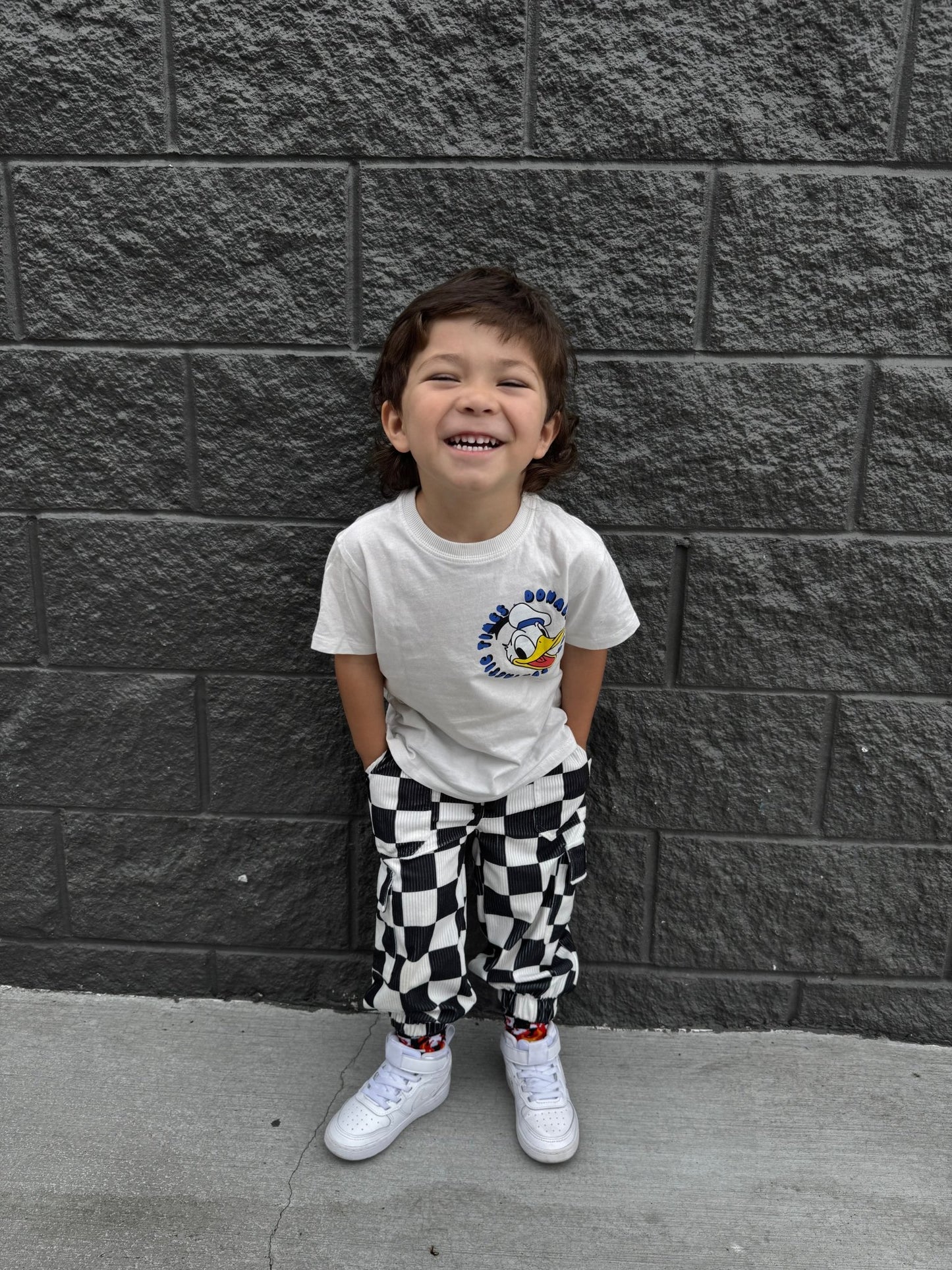 Black and White Checkered Corduroy Cargo Pants (Ready, Check, Glow) - Ever Colter Co