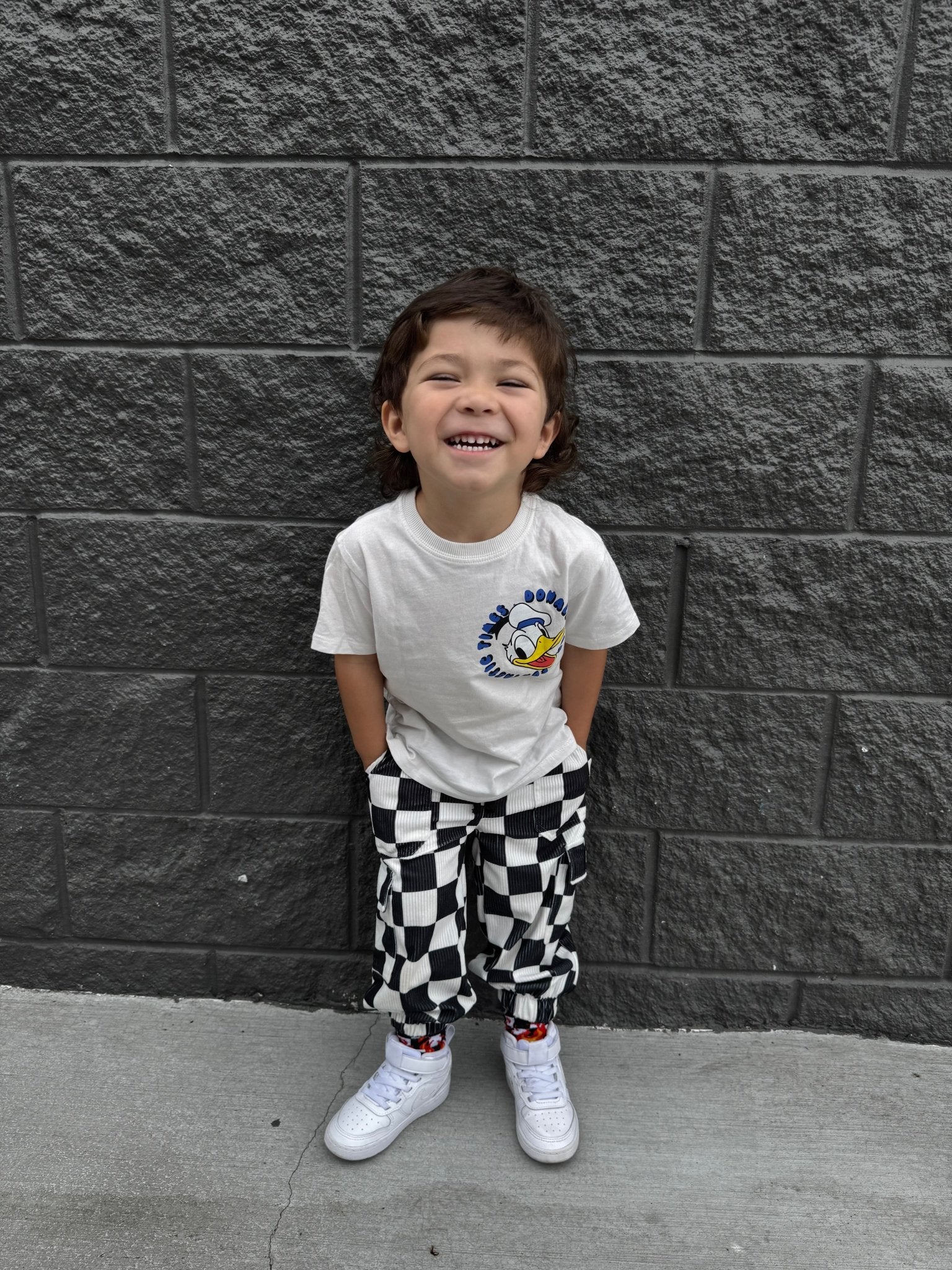 Black and White Checkered Corduroy Cargo Pants (Ready, Check, Glow) - Ever Colter Co