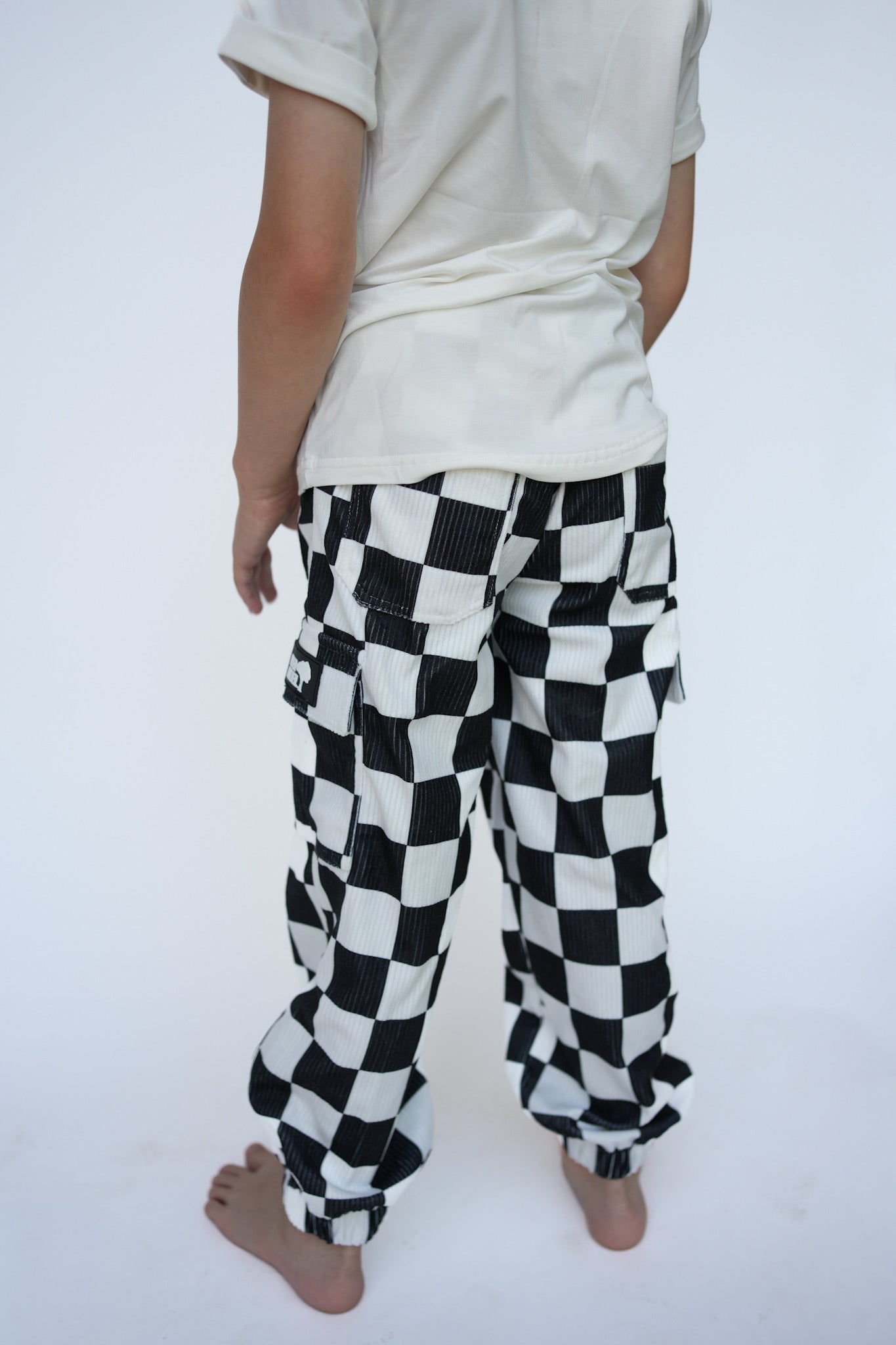 Black and White Checkered Corduroy Cargo Pants (Ready, Check, Glow) - Ever Colter Co