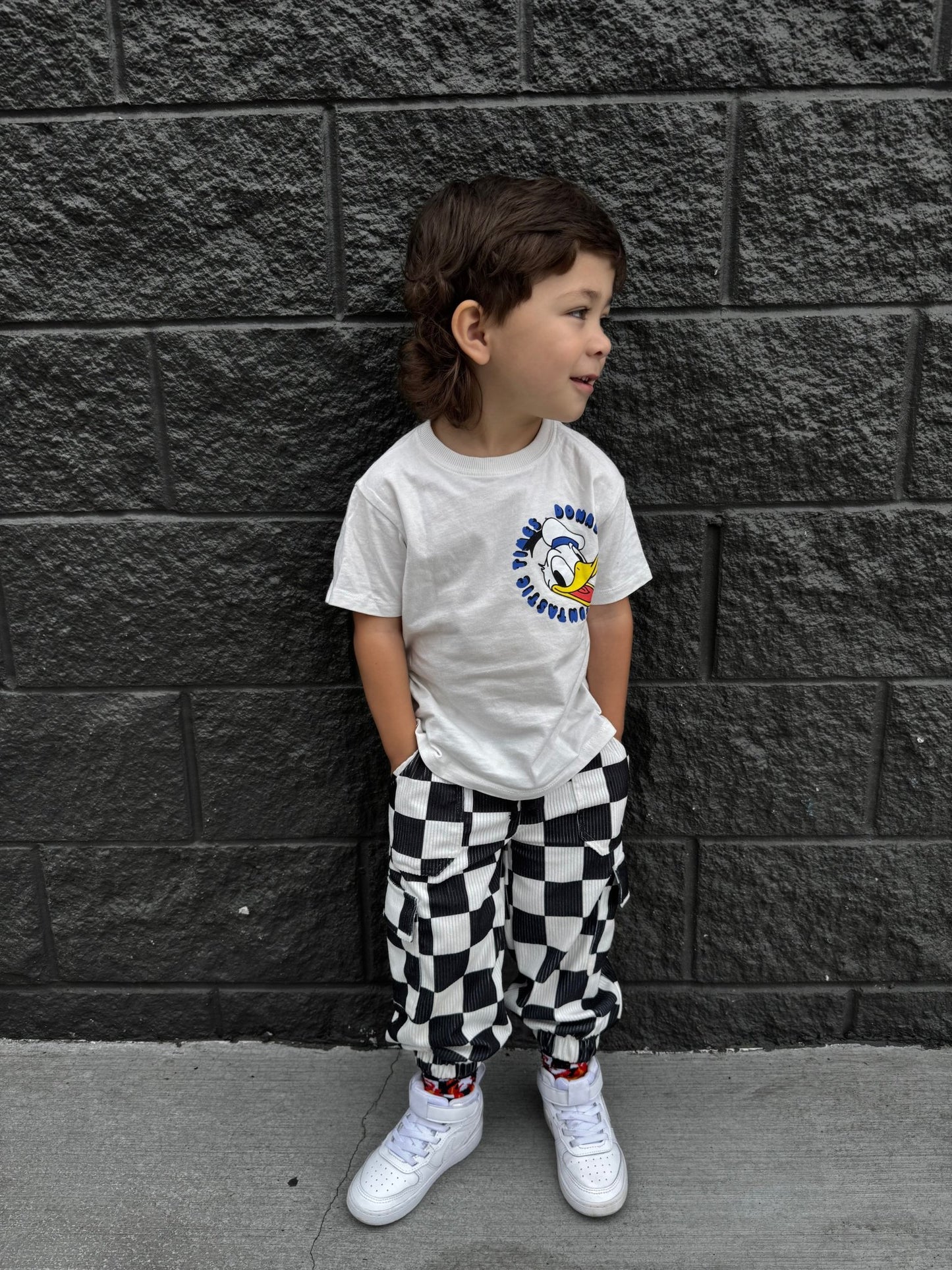 Black and White Checkered Corduroy Cargo Pants (Ready, Check, Glow) - Ever Colter Co
