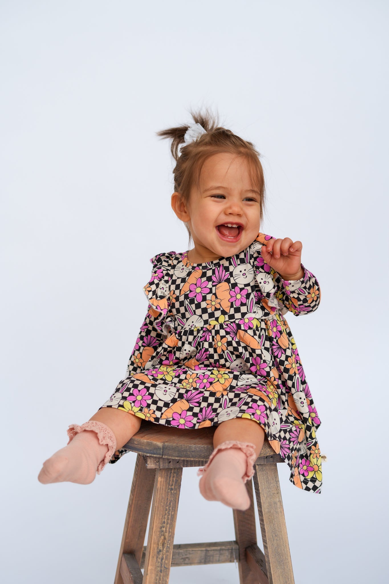 Blooms and Bunnies Long Sleeve Flutter Dress - Ever Colter Co