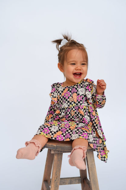 Blooms and Bunnies Long Sleeve Flutter Dress - Ever Colter Co