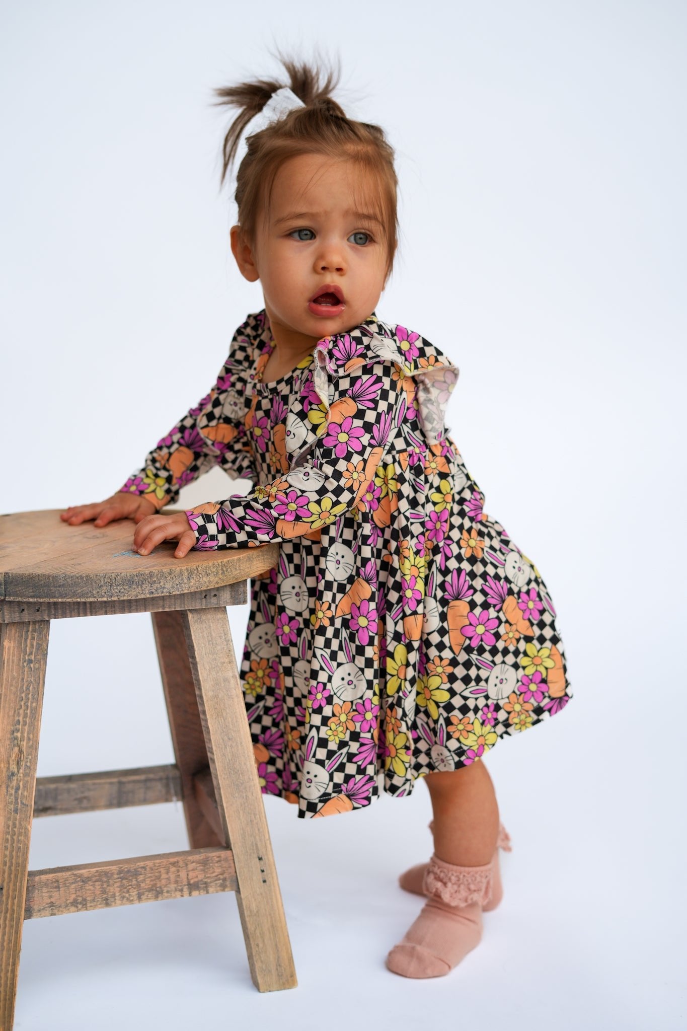 Blooms and Bunnies Long Sleeve Flutter Dress - Ever Colter Co