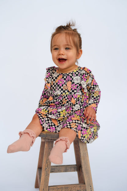 Blooms and Bunnies Long Sleeve Flutter Dress - Ever Colter Co