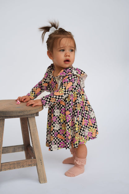 Blooms and Bunnies Long Sleeve Flutter Dress - Ever Colter Co