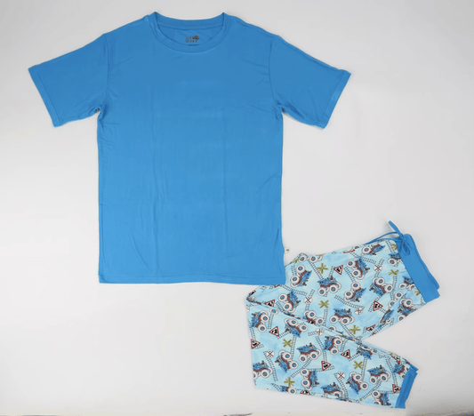Blue Adult Men’s Short Sleeve Pajama Shirt (Loco Monster Mayhem) - Ever Colter Co