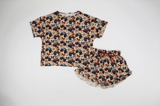 FOJ Adult Women’s Ruffle Shorts and Boxy Tee Pajama Set - Ever Colter Co