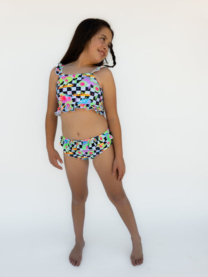Girls Ruffle Two Piece Zip Swim Suit - Ever Colter Co
