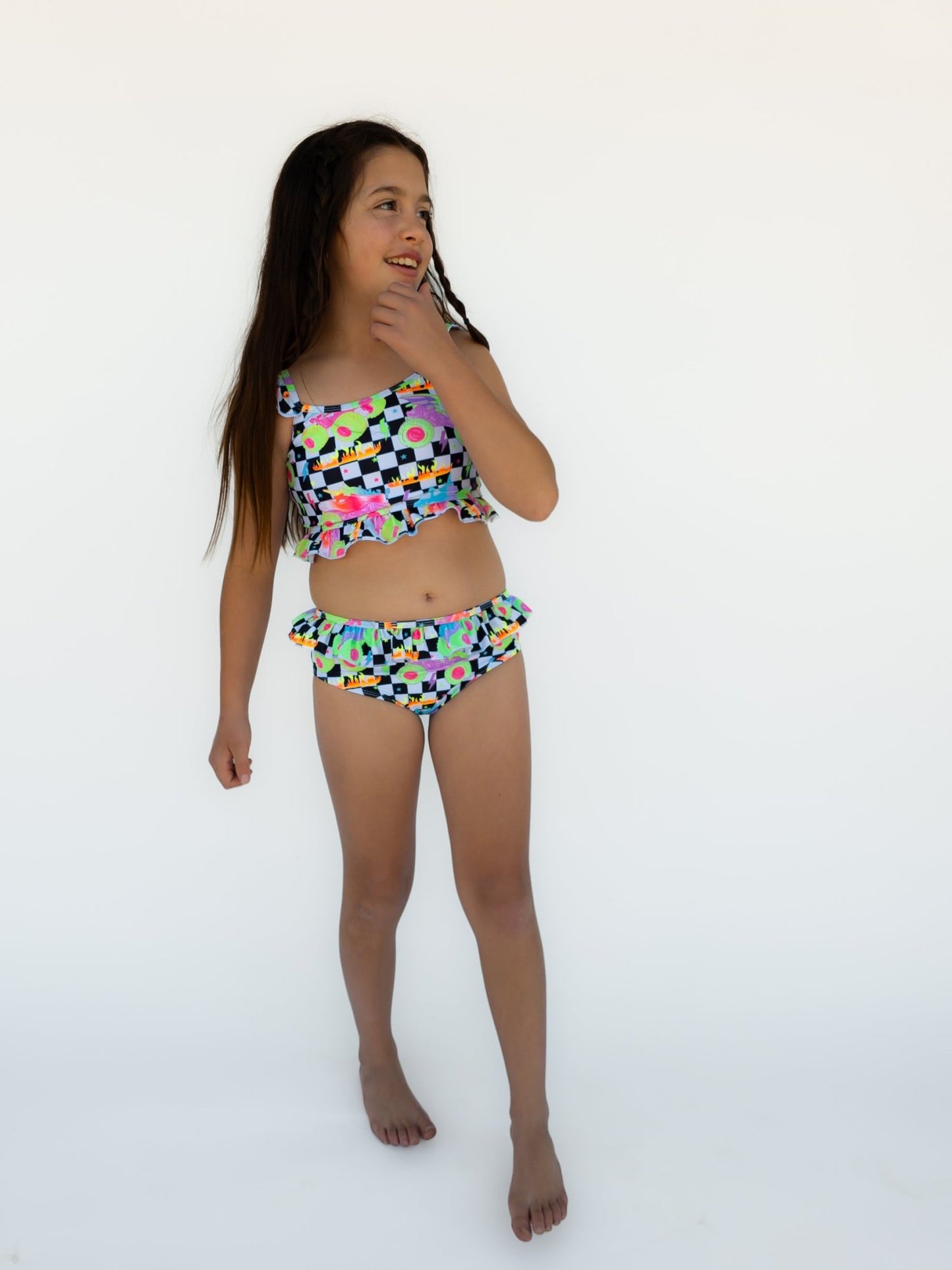 Girls Ruffle Two Piece Zip Swim Suit - Ever Colter Co