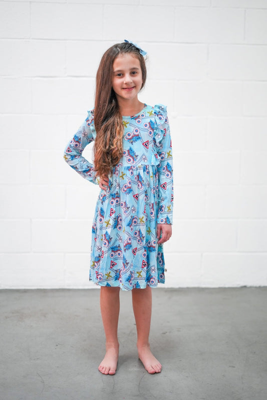 Loco Monster Mayhem Long Sleeve Flutter Dress - Ever Colter Co