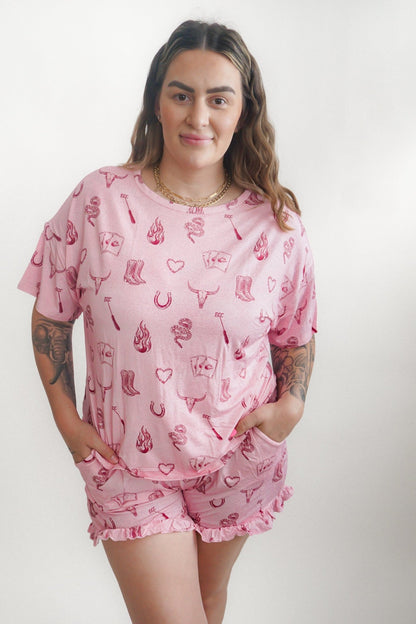 Mojave Mauve + Iron Outlaw Women’s Ruffle Shorts Set - Ever Colter Co