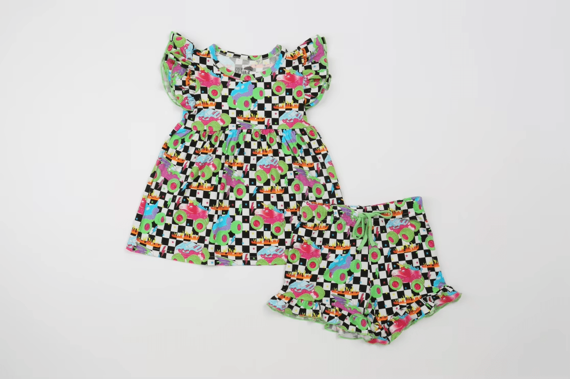 Ready, Check, Glow Ruffle Sleeve Shirt and Ruffle Short Set - Ever Colter Co