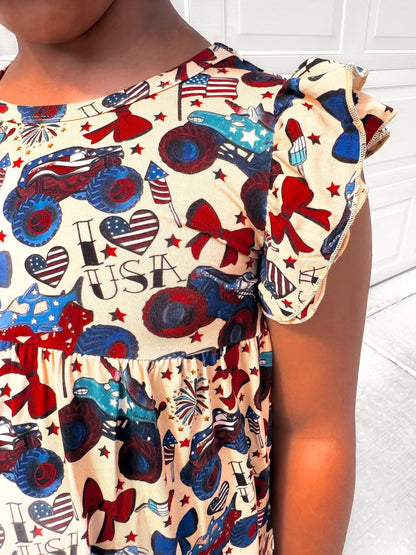 Red, White and Cute Ruffle Sleeve Shirt and Ruffle Short Set - Ever Colter Co
