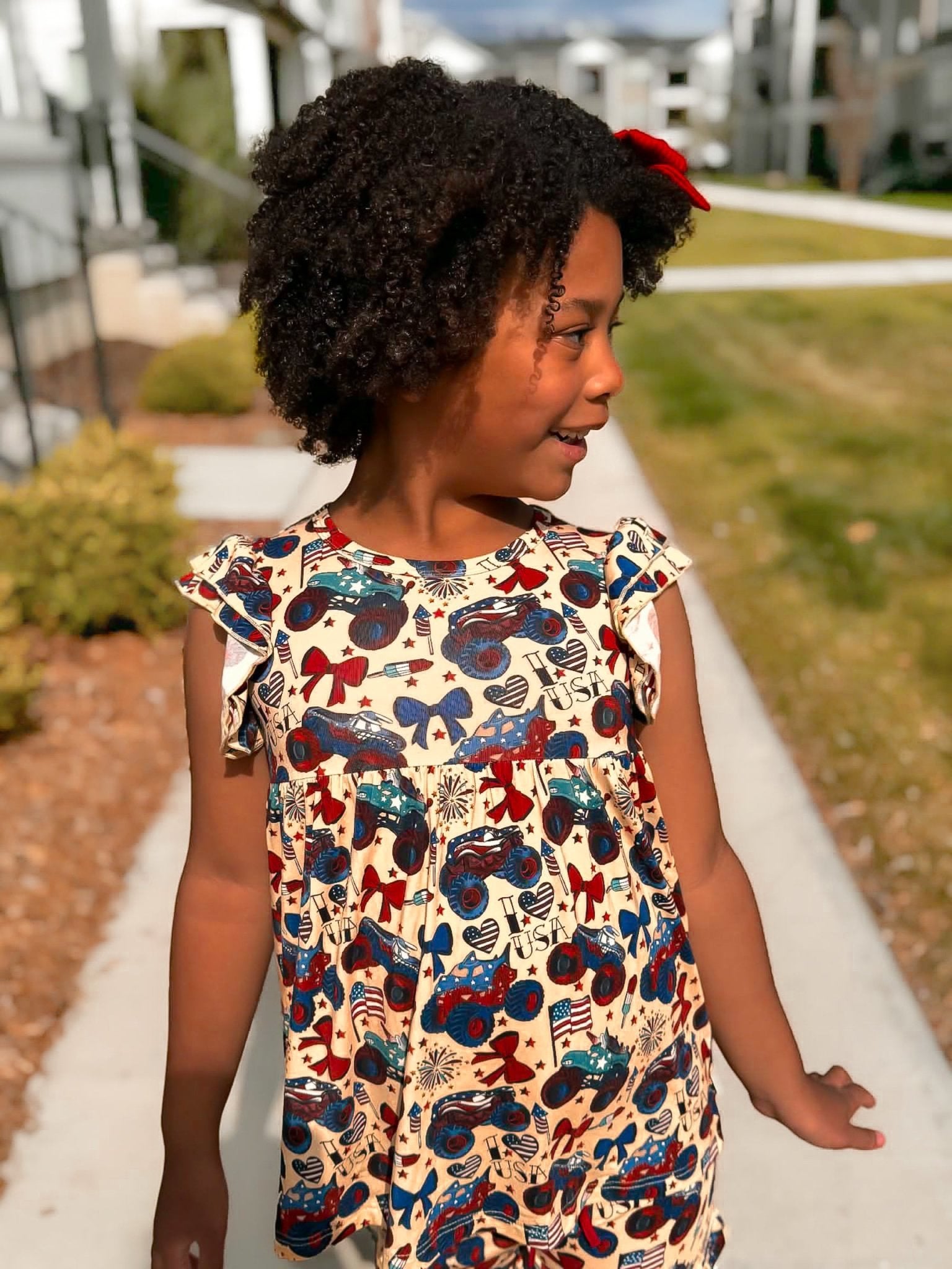 Red, White and Cute Ruffle Sleeve Shirt and Ruffle Short Set - Ever Colter Co