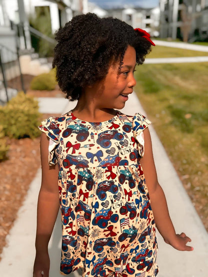 Red, White and Cute Ruffle Sleeve Shirt and Ruffle Short Set - Ever Colter Co