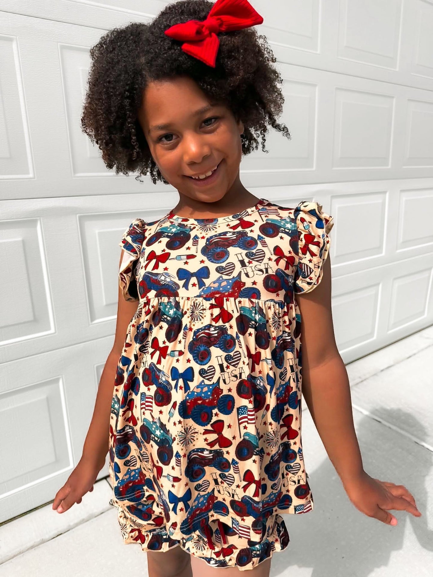 Red, White and Cute Ruffle Sleeve Shirt and Ruffle Short Set - Ever Colter Co