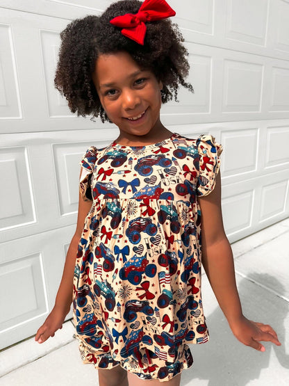 Red, White and Cute Ruffle Sleeve Shirt and Ruffle Short Set - Ever Colter Co