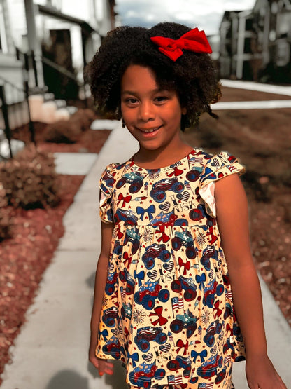Red, White and Cute Ruffle Sleeve Shirt and Ruffle Short Set - Ever Colter Co