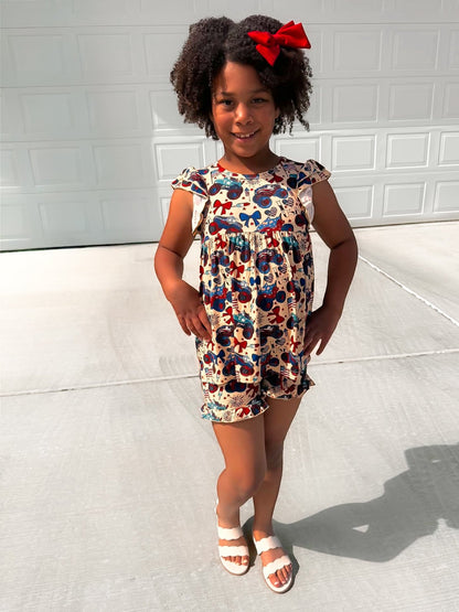 Red, White and Cute Ruffle Sleeve Shirt and Ruffle Short Set - Ever Colter Co