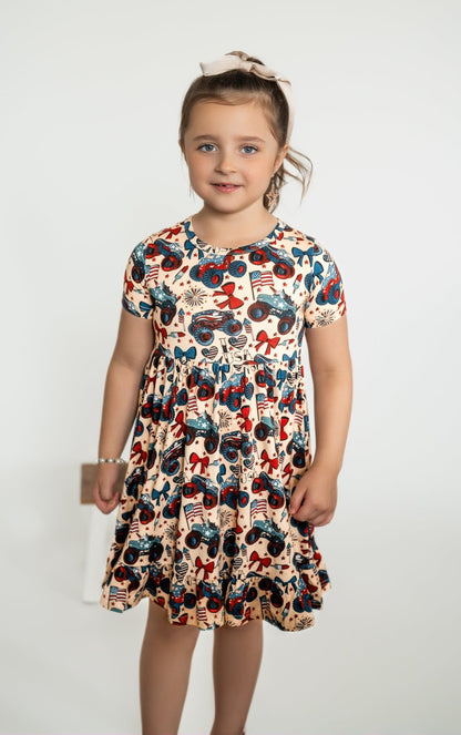 Red, White and Cute Short Sleeve Ruffle Dress - Ever Colter Co