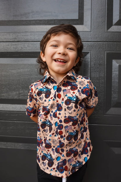 Red, White and Vroom Button Up Shirt - Ever Colter Co