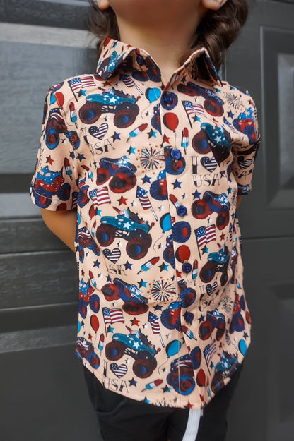 Red, White and Vroom Button Up Shirt - Ever Colter Co