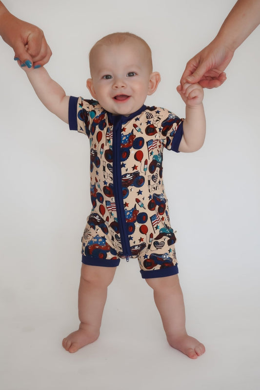 Red, White and Vroom Shortie Romper - Ever Colter Co